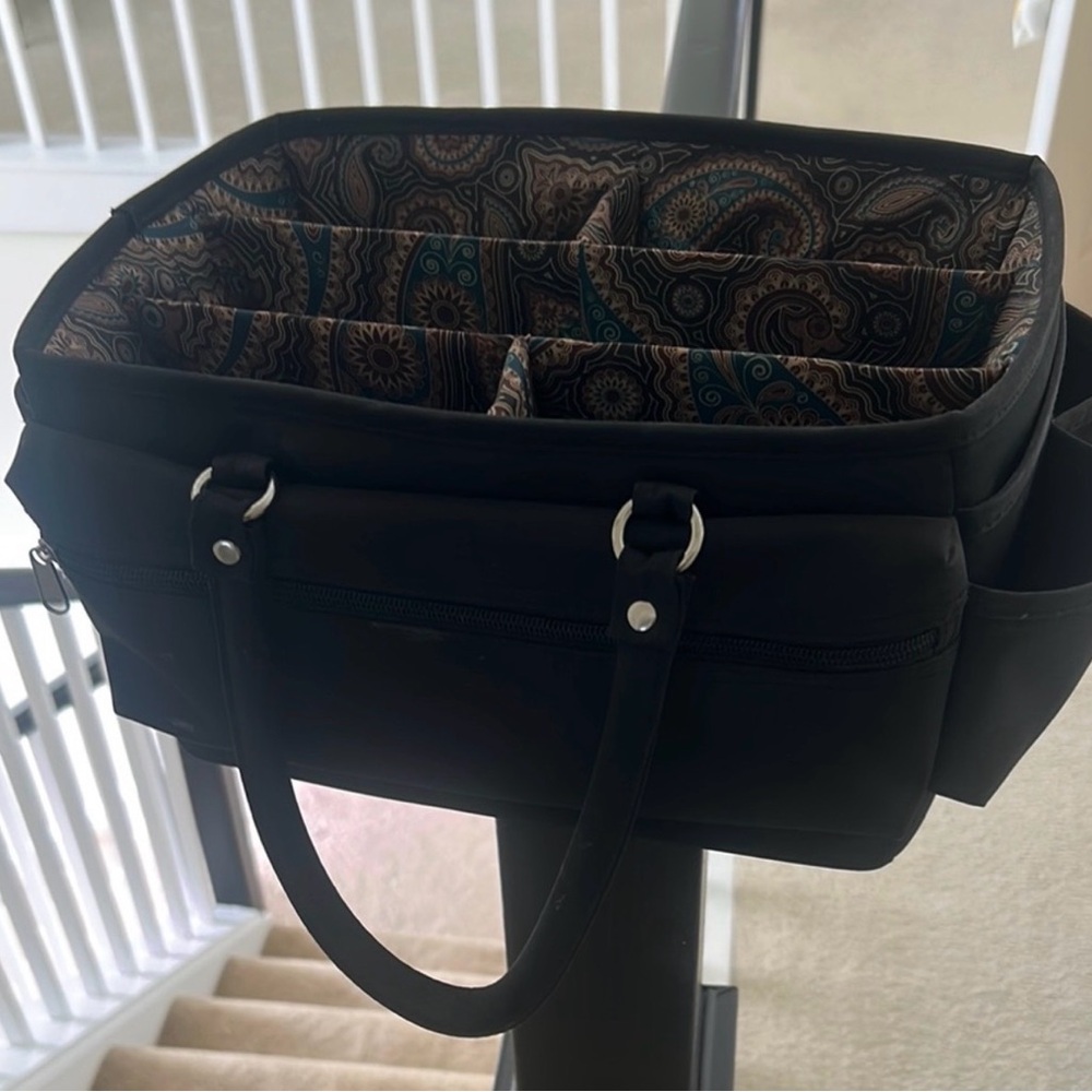 Black Organizer Tote Bag with Paisley Lining